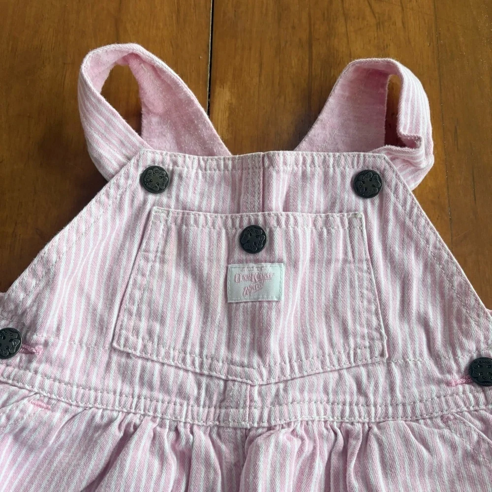 Y2K Kids Baby Girl OshKosh B’gosh Pink Stripe Denim Overall Dress Size 18M
